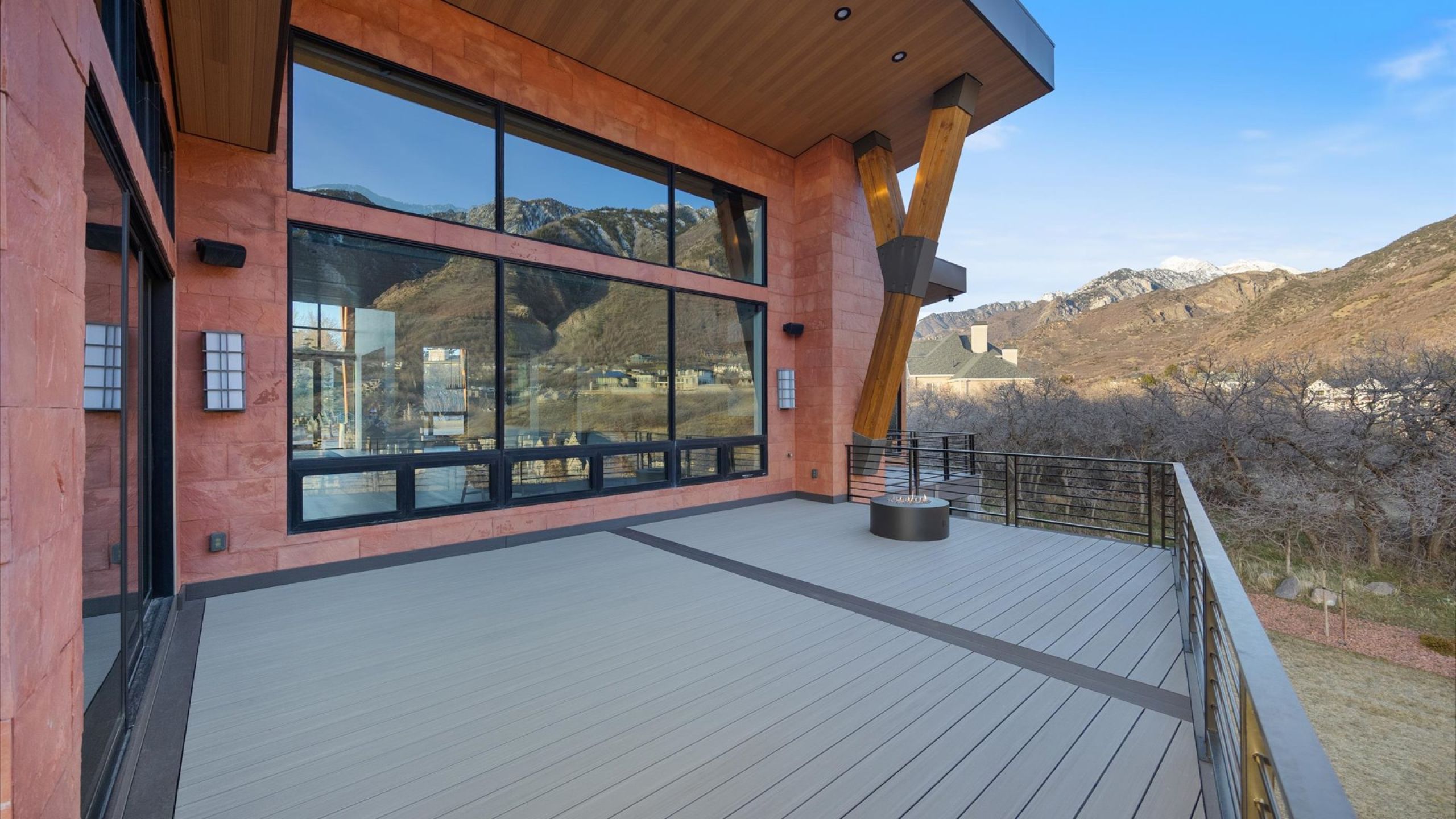 Wooden terrace with a mountain view